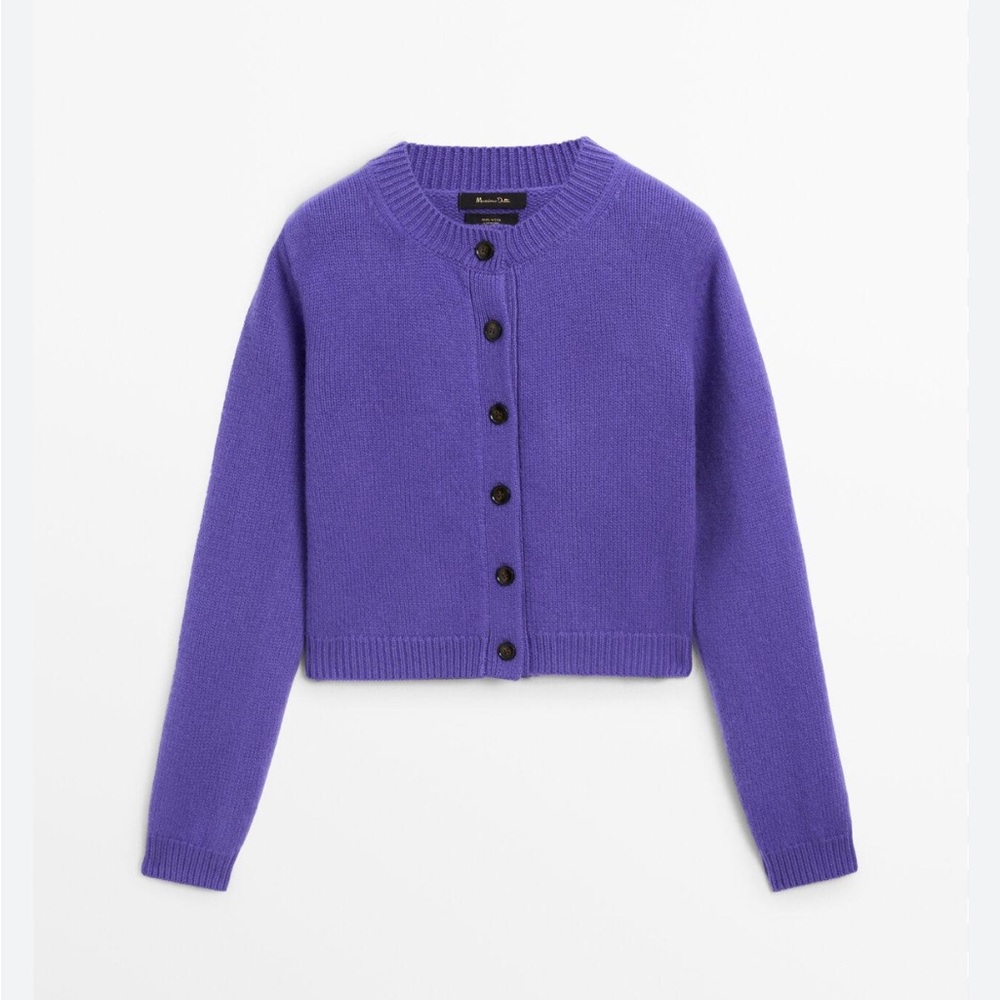 Massimo Dutti NWT purple 100% wool knit cardigan 5752/631 - Picture 4 of 5